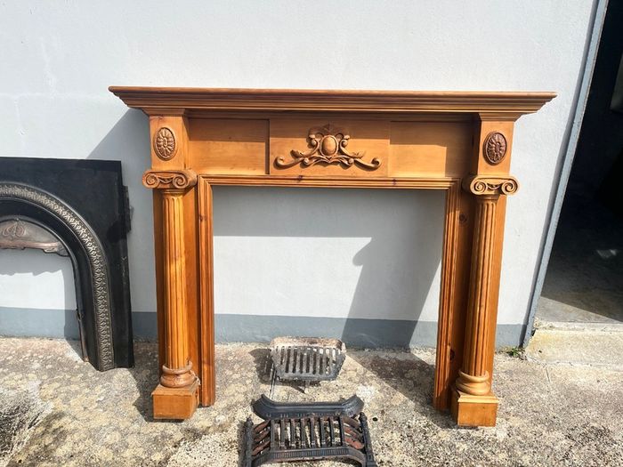 Fireplace cast iron insert wooden surround