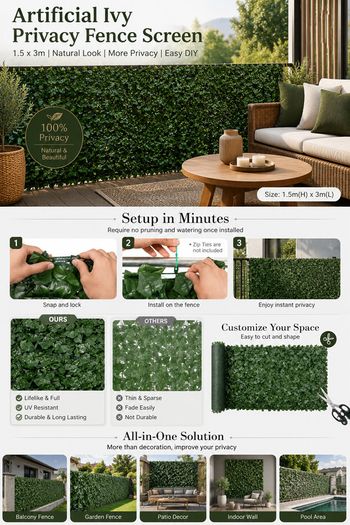 Artificial Ivy Privacy Fence Screen 1.5 x 3 m  Green Leaf Garden Screening
