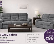 New 3+2 Grey Montana Fabric Recliner Sofa With Hidden Cupholders