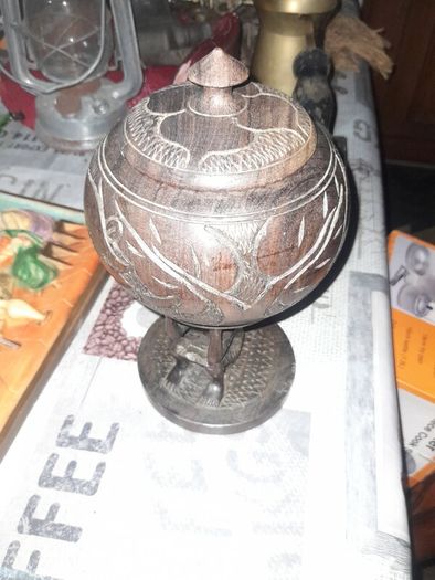A Beautiful Large Old African Carved Wooden Tobbacco Jar with Lid Postage Available on all my Items or Collection in Rochfortbridge Westmeath,