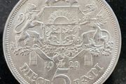 1929 Latvia  5 Lati Silver coin