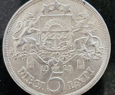 1929 Latvia  5 Lati Silver coin