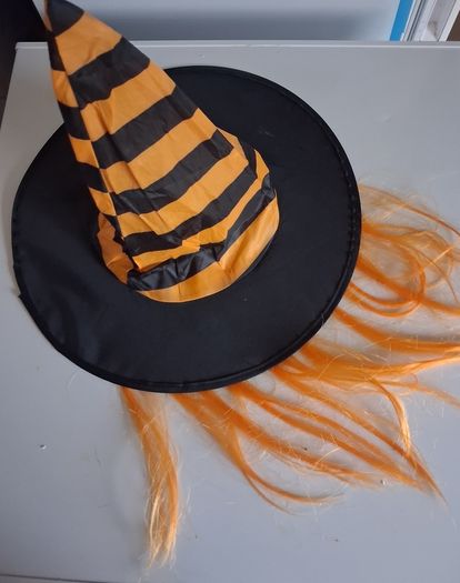 Kids Orange & Black Stripe with Orange Hair Witches Hat