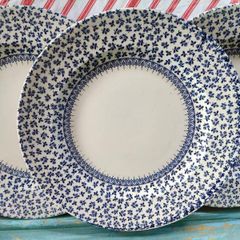 3 x Large Blue and White Dinner Plates