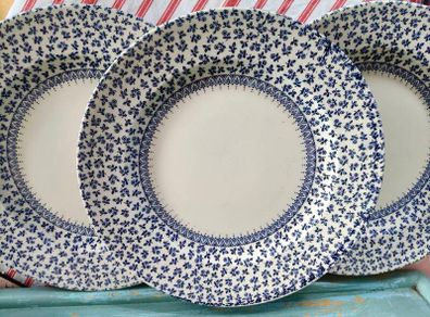 3 x Large Blue and White Dinner Plates