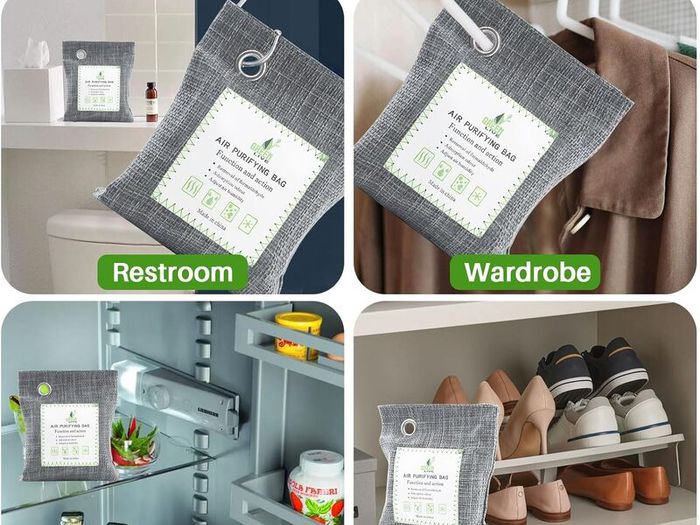 2 Pack Bamboo Charcoal Air Purifying Bags, Activated Charcoal Bags Removes Odors and Moisture, Odor Eliminator for Home, Car, Pets, Bathroom, Basement