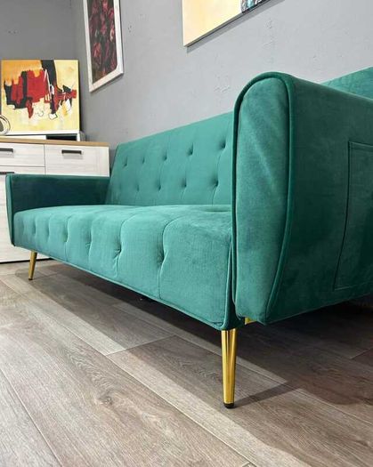 Luxury Velvet Sofa Bed with Golden Legs green