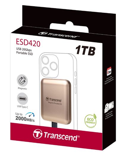 High Speed 1TB Transcend ESD420 Portable Magnetic SSD USB 20Gbps Type-C Magsafe (Champagne Gold)