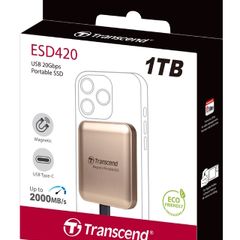 High Speed 1TB Transcend ESD420 Portable Magnetic SSD USB 20Gbps Type-C Magsafe (Champagne Gold)