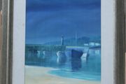 Tony Black Framed Print Moored Boats Before a Lighthouse