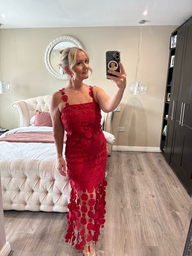 river island red crochet dress