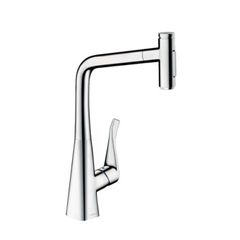Hansgrohe 73816000 Kitchen Tap, Hose Box, Selectable Swivel Range, Pull-Out Spray, Chrome, Spout height 32 cm