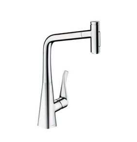 Hansgrohe 73816000 Kitchen Tap, Hose Box, Selectable Swivel Range, Pull-Out Spray, Chrome, Spout height 32 cm