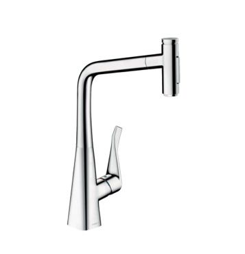 Hansgrohe 73816000 Kitchen Tap, Hose Box, Selectable Swivel Range, Pull-Out Spray, Chrome, Spout height 32 cm