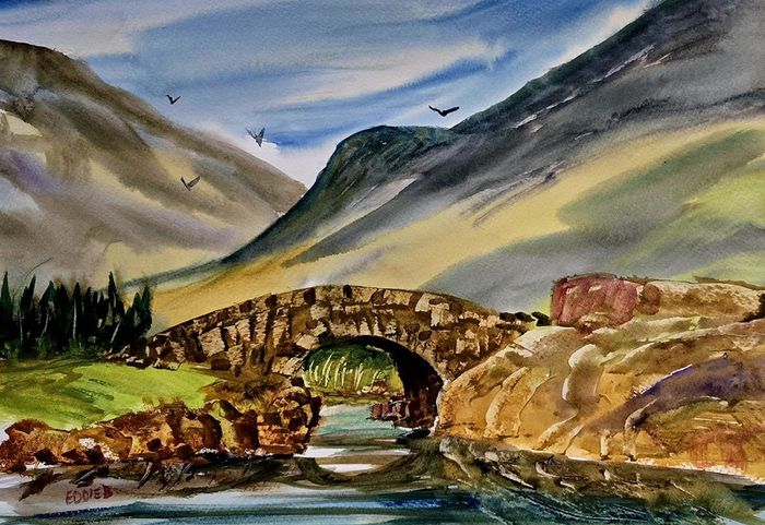 lonely bridge watercolour