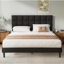 Double Bed Frame, Easy Assembly, Sturdy Wooden Slat Support, Upholstered Platform with Headboard, No Box Spring Needed, Black Double Bed 135x190 Image 7