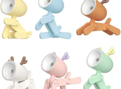6Pcs Mini Night Light Dog Deer Dinosaur, Cartoon DIY Cute Night Lamp, Portable LED Desk Lamp with Adjustable Phone Holder for Kids Students Bedroom Nursery (FREE POSTAGE)