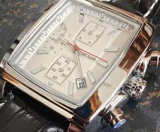 Mens Casual Chronograph Watch Black - Stylish Rectangle White Dial With Leather Strap