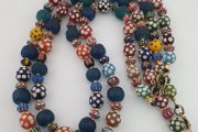 Antique Venetian African Style MultiColor Polka Dotted &amp; Chevron Glass Beads Necklace