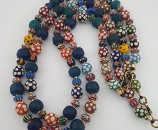 Antique Venetian African Style MultiColor Polka Dotted & Chevron Glass Beads Necklace