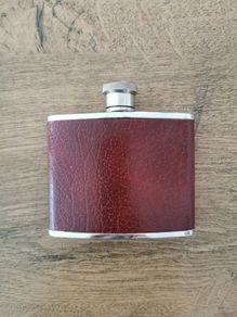 Hip flask with genuine leather inlay for sale
