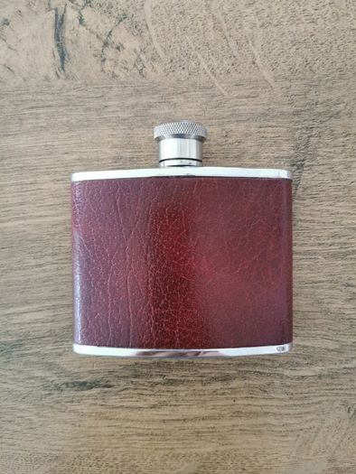 Hip flask with genuine leather inlay for sale
