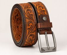 Unisex Genuine Leather Belt Vintage Embossed Design with Antique Buckle Casual & Formal Waist Belt