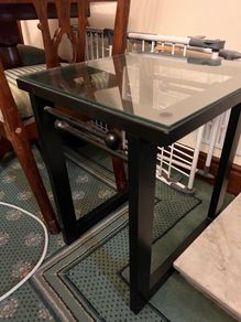 Side tables x 2 black metal and glass