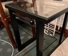 Side tables x 2 black metal and glass