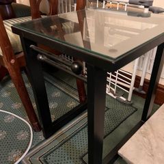 Side tables x 2 black metal and glass