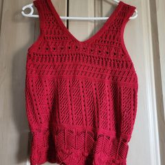 F&F Red crochet summer shirt blouse S NEW