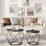 Round Coffee Table, Set of 2, Side Table, Sofa End Table, Modern Style, Removable Top, Steel Frame, for Living Room, Black Image 2