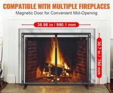 Fireplace Screen 1 Panel with Door, Sturdy Iron Mesh Fireplace Screen, 990(L) x780(H)MM Spark Guard Cover, Simple Installation, Free Standing Fire Fence Grate for Living Room Home Decor Modern