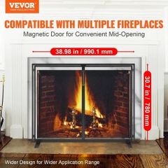 Fireplace Screen 1 Panel with Door, Sturdy Iron Mesh Fireplace Screen, 990(L) x780(H)MM Spark Guard Cover, Simple Installation, Free Standing Fire Fence Grate for Living Room Home Decor Modern