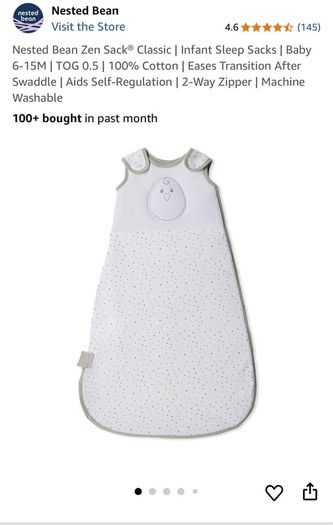 Nested Bean Weighted Sleep Sack Classic 6-15mo 0.5 TOG - Transition after swaddle
