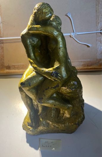 sculpture vintage plaster reproduction of "The Kiss" by French Sculptor Auguste Rodin, statue,