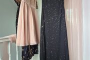 Off-Shoulder Crystal-Embellished Starry Mesh Long Evening Gown