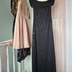 Off-Shoulder Crystal-Embellished Starry Mesh Long Evening Gown