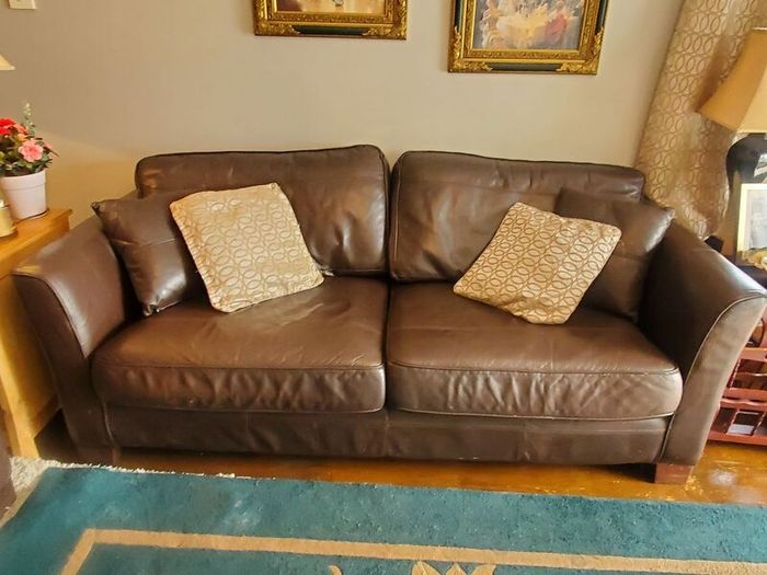 Brown Leather Sofa Set x 3 and 2 Seater