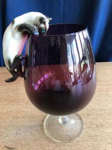 Vintage Brandy Glass with Hanging Cat Ornament
