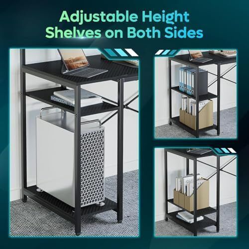 140 CM Computer Desk with Power Outlets & LED Lights with Monitor Shelf Gaming Desk with Shelves Writing Desk with Storage Office Desk &Workstation for Home Office Bedroom