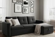Black velvet Corner Sofa Bed Storage, 215cm