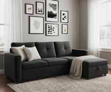 Black velvet Corner Sofa Bed Storage, 215cm