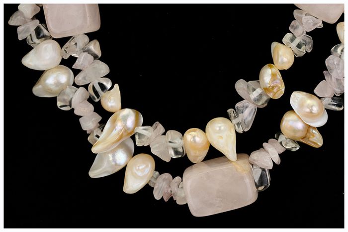 Vintage Two Strand Natural Rose Quartz Necklace & Bracelet