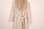 Zara Beige Cream Faux Fur Collar Belted Wrap Long Wool Coat Size L
