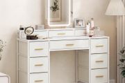 Multi-Storage Elegant Dressing Table, with LED Mirror - White