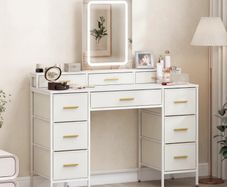 Multi-Storage Elegant Dressing Table, with LED Mirror - White