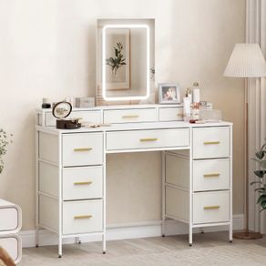 Multi-Storage Elegant Dressing Table, with LED Mirror - White