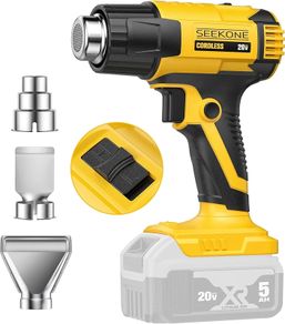 Cordless Heat Gun for Dewalt 20V Battery, Dual Temperature Settings 300 C and 550 C Fast Heating Hot Air Gun with 3 Nozzles for Shrink Tubing, Vinyl Wrap, Crafting, Electronics (No Battery)