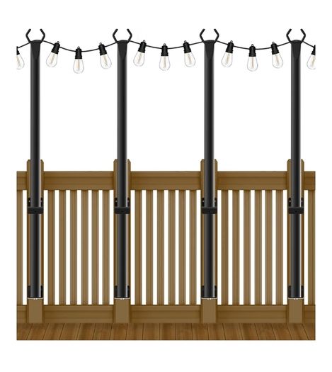 4 Pack String Lights Poles 60 Inch Lamp Pole, Light Bars for Outdoor Fairy Lights, Outdoor Light Poles with Mounting Clips and Hanging Base for Patio, Garden, Backyard, Deck, Fence
